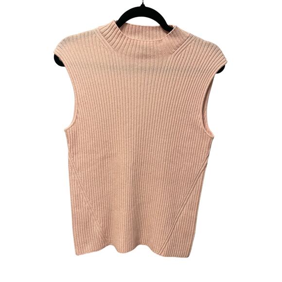 St. John Pure Cashmere Knit Light Pink Mock Neck Sleeveless Top Womens Medium - Picture 1 of 8